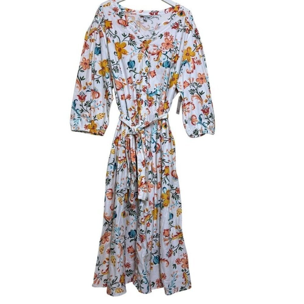 NWT Croft & Barrow Multi Floral Peasant Shirt Dress 3/4 Sleeve Plus Size 3X
